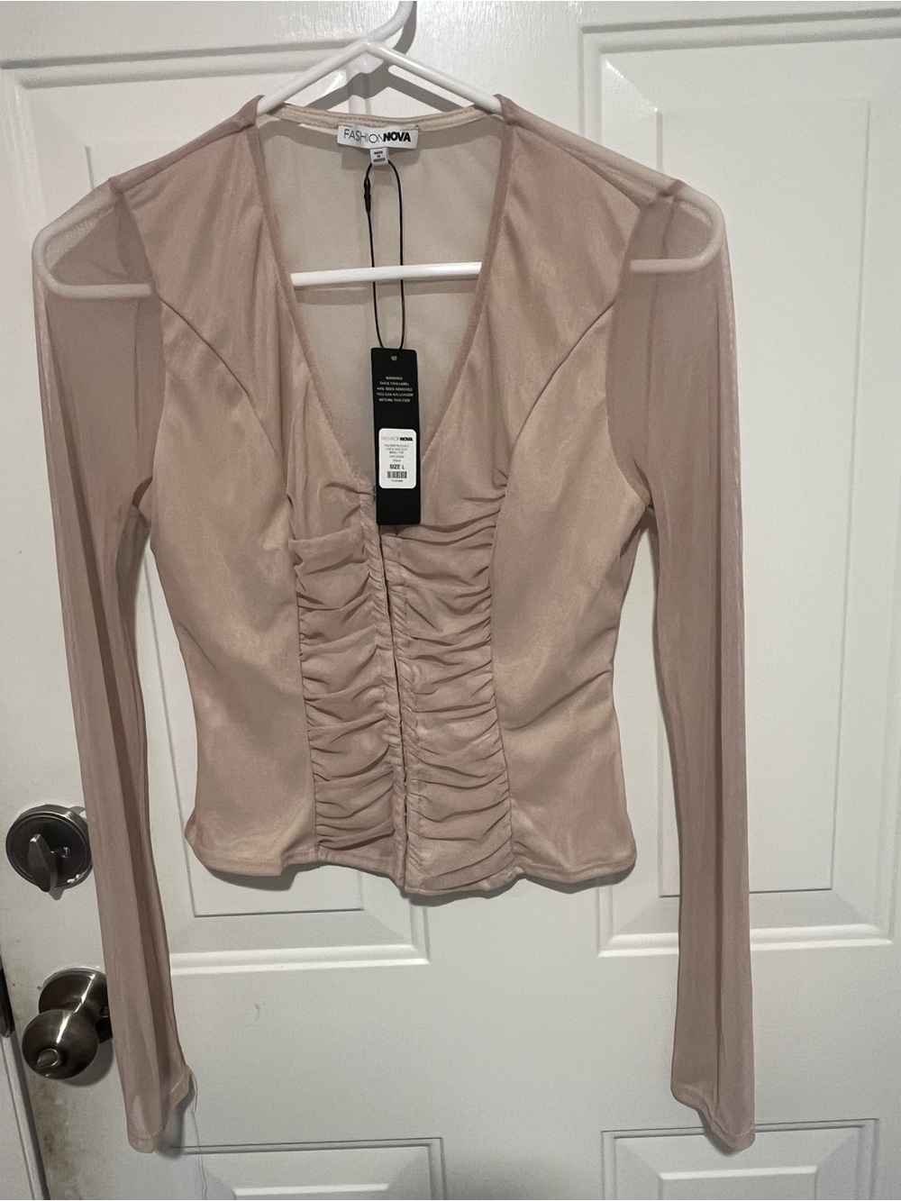 Fashion Nova Paloma Ruched Hook And Eye Mesh Top - Stone - Womens L - NWT